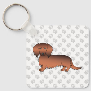 Llavero Dachshund Cartoon Perro & Huellas de Sable Rojo Pe
