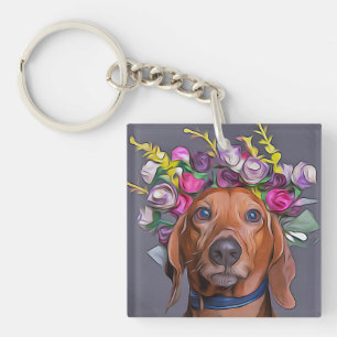 Llavero Dachshund Close Up Of Dachshund Wearing Flowers