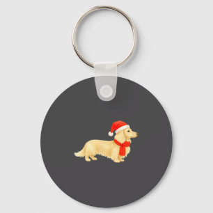 Llavero Dachshund crema de Navidad con pelo largo con somb