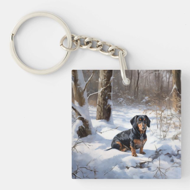 Llavero Dachshund Deja que nieve Navidad (Frente)