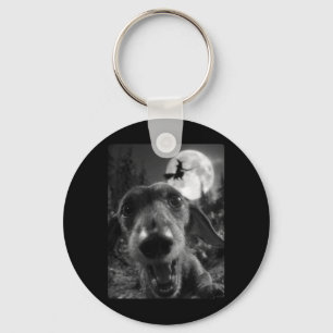 Llavero Dachshund Divertido Selfie Luna Llena Bruja Volado