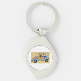 Llavero Dachshund en coche hippie