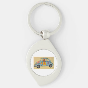 Llavero Dachshund en coche hippie
