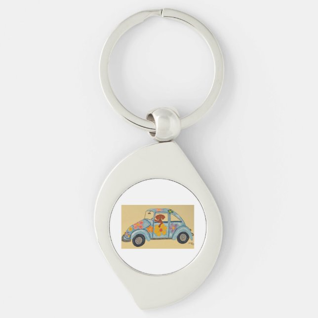 Llavero Dachshund en coche hippie (Anverso)