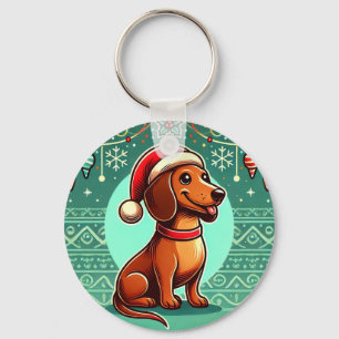Llavero Dachshund festivo con sombrero de Santa