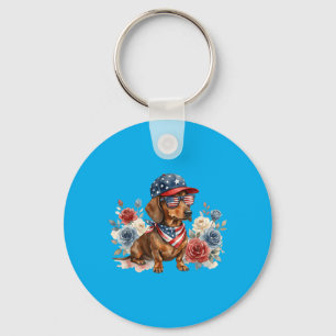 Llavero Dachshund Floral Bandera Americana Usa 4 De Julio