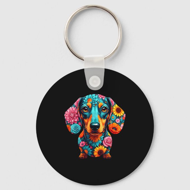 Llavero Dachshund Flower Funny Dog  (Anverso)
