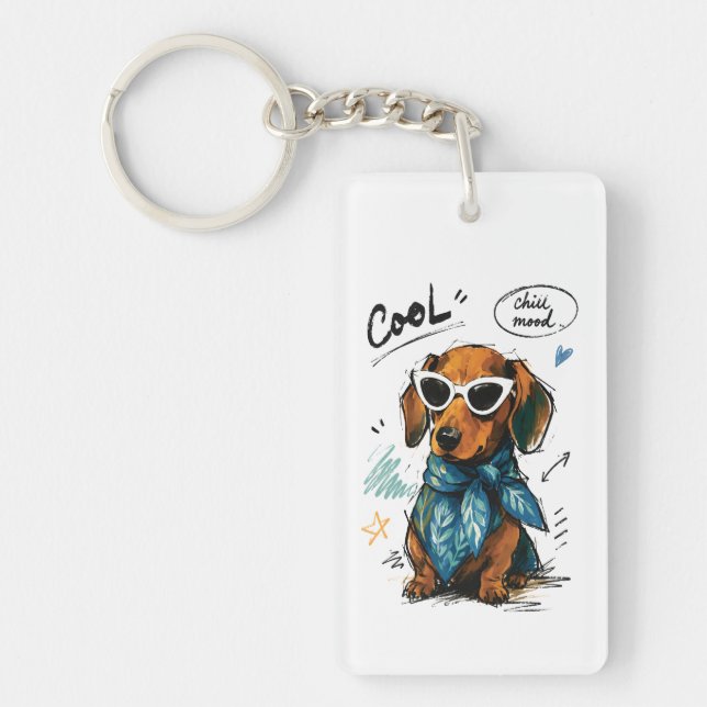 Llavero Dachshund genial con gafas de sol (Frente)