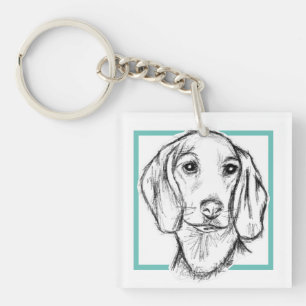 Llavero dachshund hand drawn sketch black white puppy dog