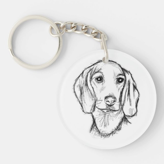Llavero dachshund hand drawn sketch black white puppy dog  (Frente)
