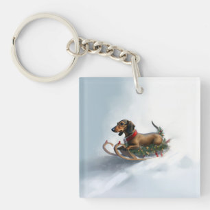 Llavero Dachshund Navidad nieve invierno