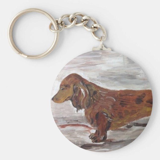 Llavero Dachshund Painting Key cadena de Willowcatdesign (Frente)