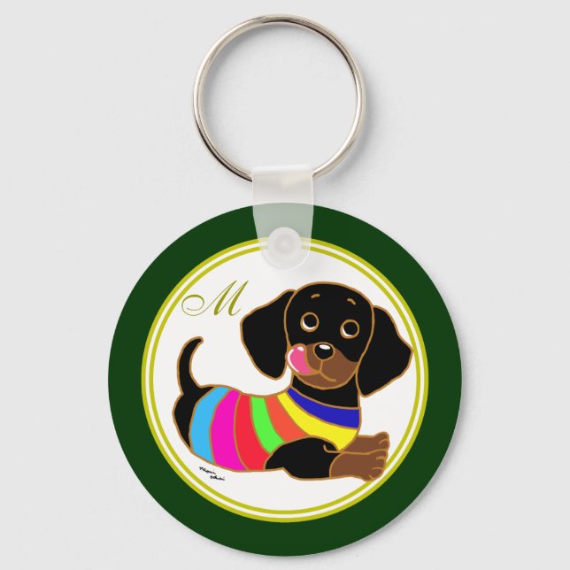 Llavero Dachshund Personalizado 2 Monogramado (Anverso)