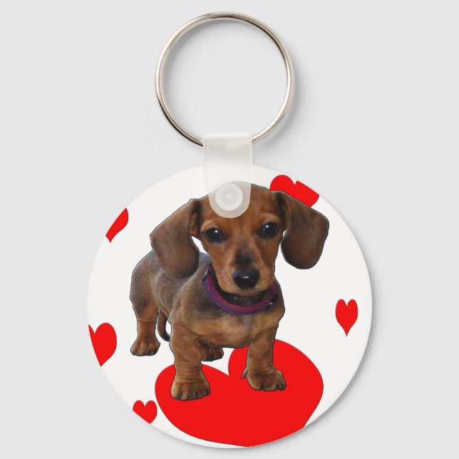 Llavero DACHSHUND Puppy con corazones (Anverso)