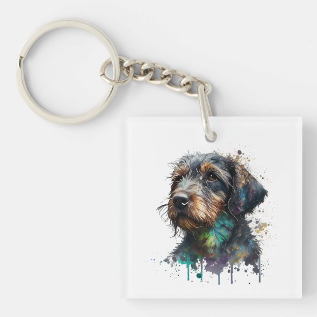 Llavero Dachshund Puppy Watercolor Art (Frente)
