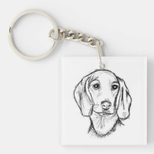 Llavero dachshund sketch a mano perro cachorro blanco negr
