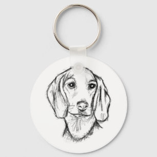 Llavero dachshund sketch a mano perro cachorro blanco negr