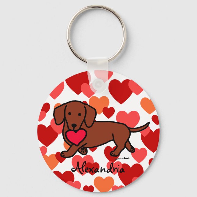 Llavero Dachshund Valentine Personalizado (Anverso)