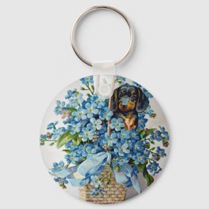 Llavero Dachshund y Forget-Me-Nots
