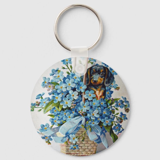 Llavero Dachshund y Forget-Me-Nots (Anverso)