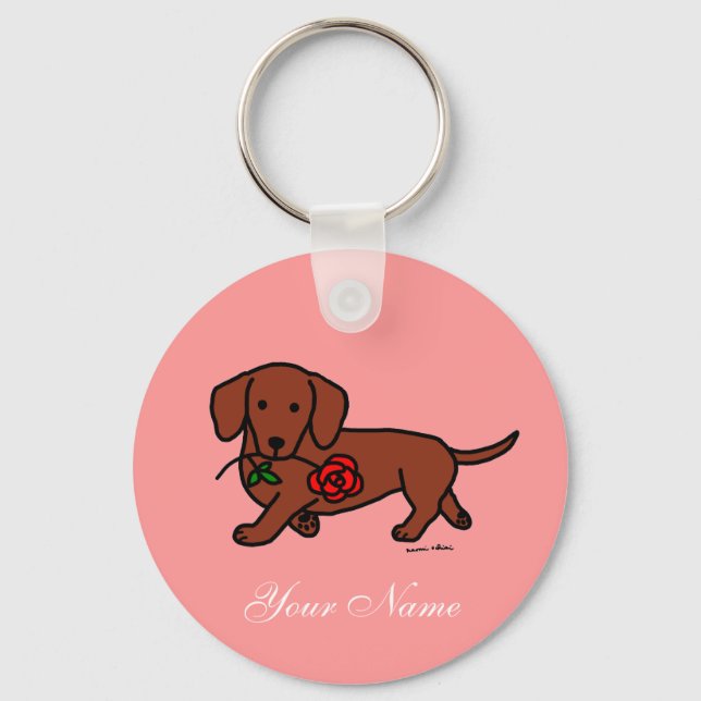 Llavero Dachshund y un personalizado de flores (Anverso)