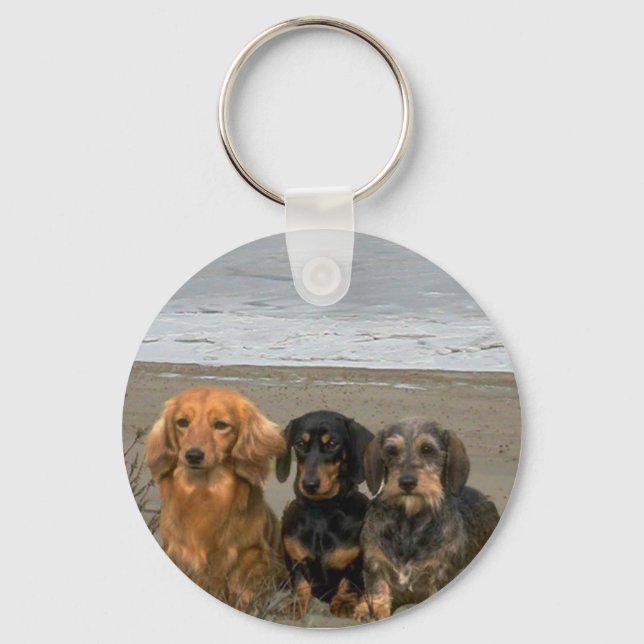 Llavero Dachshunds Keychain En La Playa (Anverso)