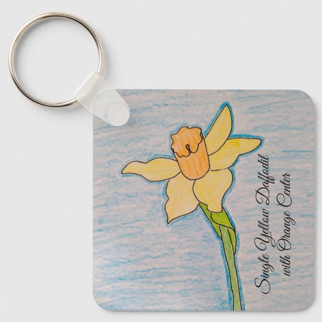 Llavero Daffodil amarillo único con centro Naranja (Anverso)