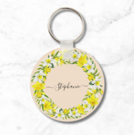Llavero Daffodil Spring Bonito Amarillo Nombre personaliza