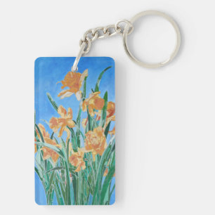 Llavero Daffodils de oro en flor de línea negrita Arte