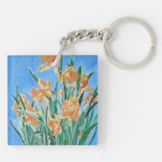 Llavero Daffodils de oro en flor de línea negrita Arte
