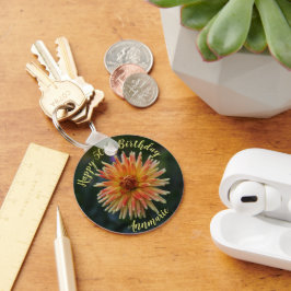 Llavero Dahlia, amarilla y Naranja Feliz cumpleaños número