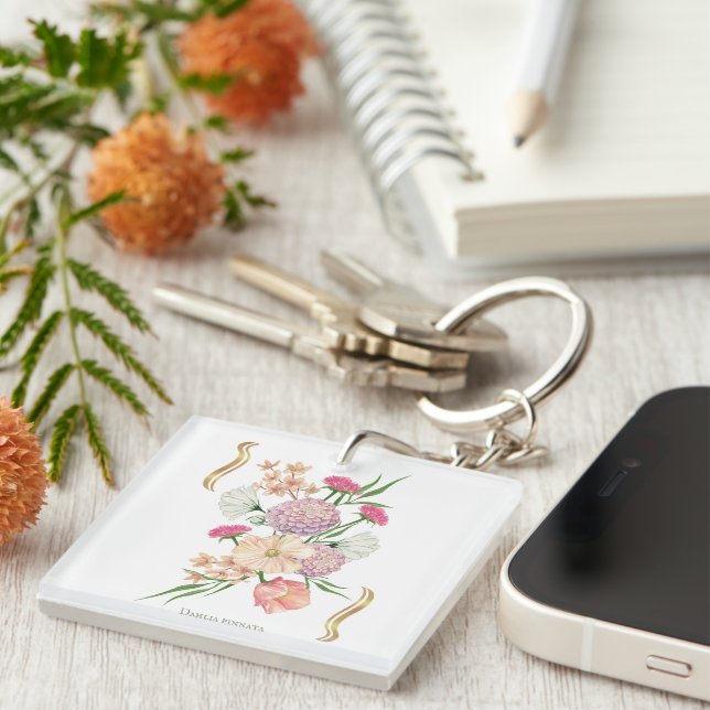 Llavero Dahlia Floral Design – Elegant (Frente Derecha)
