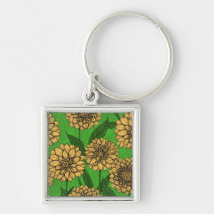 Llavero Dahlias en amarillo y verde