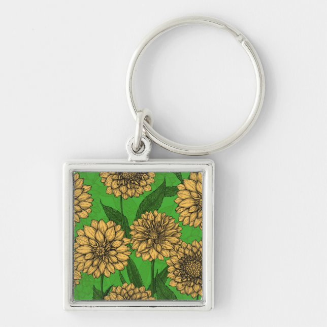 Llavero Dahlias en amarillo y verde (Frente)