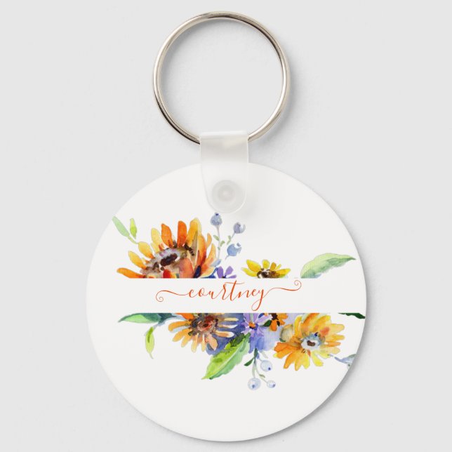 Llavero Daisies acuarelas personalizadas (Anverso)