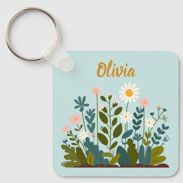 Llavero Daisies Botánicos Modernos Elegantes (Anverso)