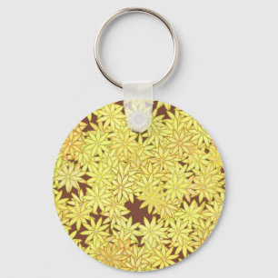 Llavero Daisies de amarillo y oro en chocolate marrón