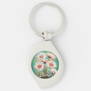 Llavero Daisies Floral Impresionista Teal Personalizado