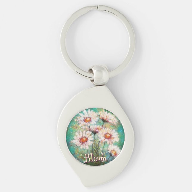 Llavero Daisies Impressionistic Floral Teal Personalized (Anverso)