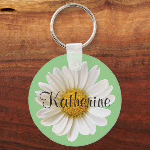 Llavero Daisy blanco con el nombre personalizado Sage Gree