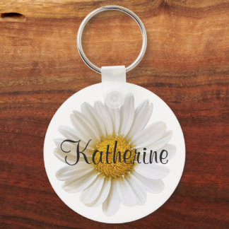 Llavero Daisy blanco con nombre personalizado blanco