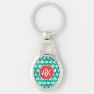 Llavero Daisy con puntos en azul verdoso con monograma