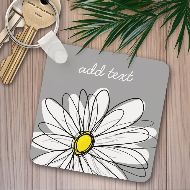 Llavero Daisy de moda con gris y amarillo (Personalized keychain - whimsical daisy)