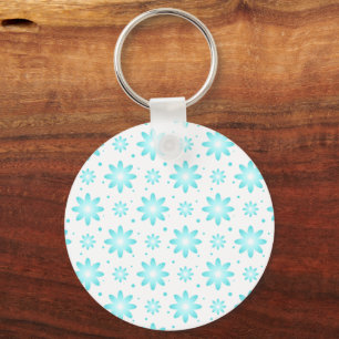 Llavero Daisy delicado blanco y turquesa, patrón de puntos