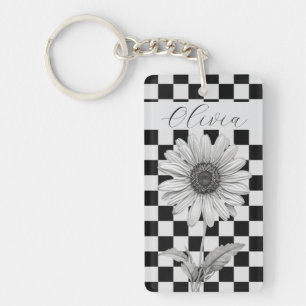 Llavero Daisy Flor de Tablero de Ajedrez Personalizada