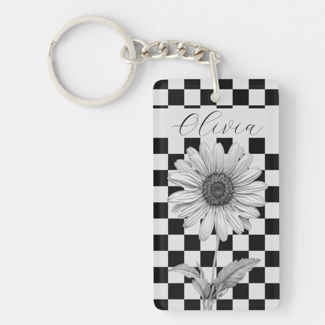 Llavero Daisy Flor de Tablero de Ajedrez Personalizada (Frente)
