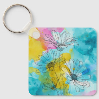 Llavero Daisy Flower Aluminium Square Keychain Gift