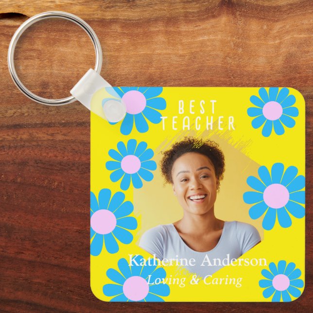 Llavero Daisy Mejor Profesor Foto Amarillo Brillante (Anverso)