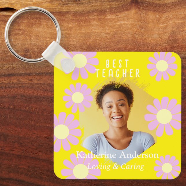 Llavero Daisy Mejor Profesor Foto Amarillo Brillante (Anverso)