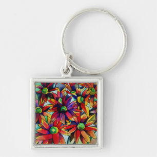Llavero Daisy Straw flores silvestres multicolores arte